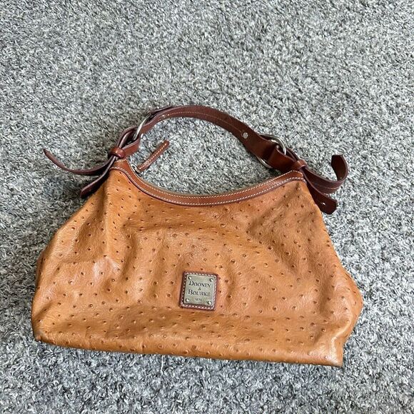 Dooney & Bourke Handbags - Dooney & Bourke Ostrich Hobo Shoulder Bag Brown Leather Zip Purse